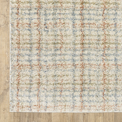 Gemma Stripe Rust/ Green Geometric Cut Pile Rug