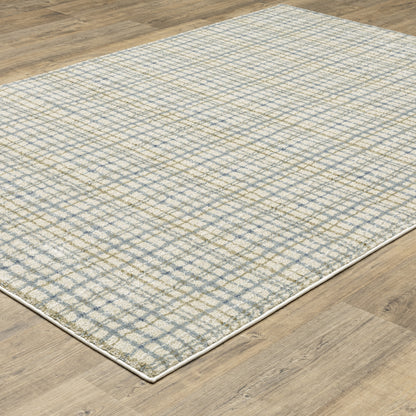Gemma Stripe Blue/ Green Geometric Cut Pile Rug