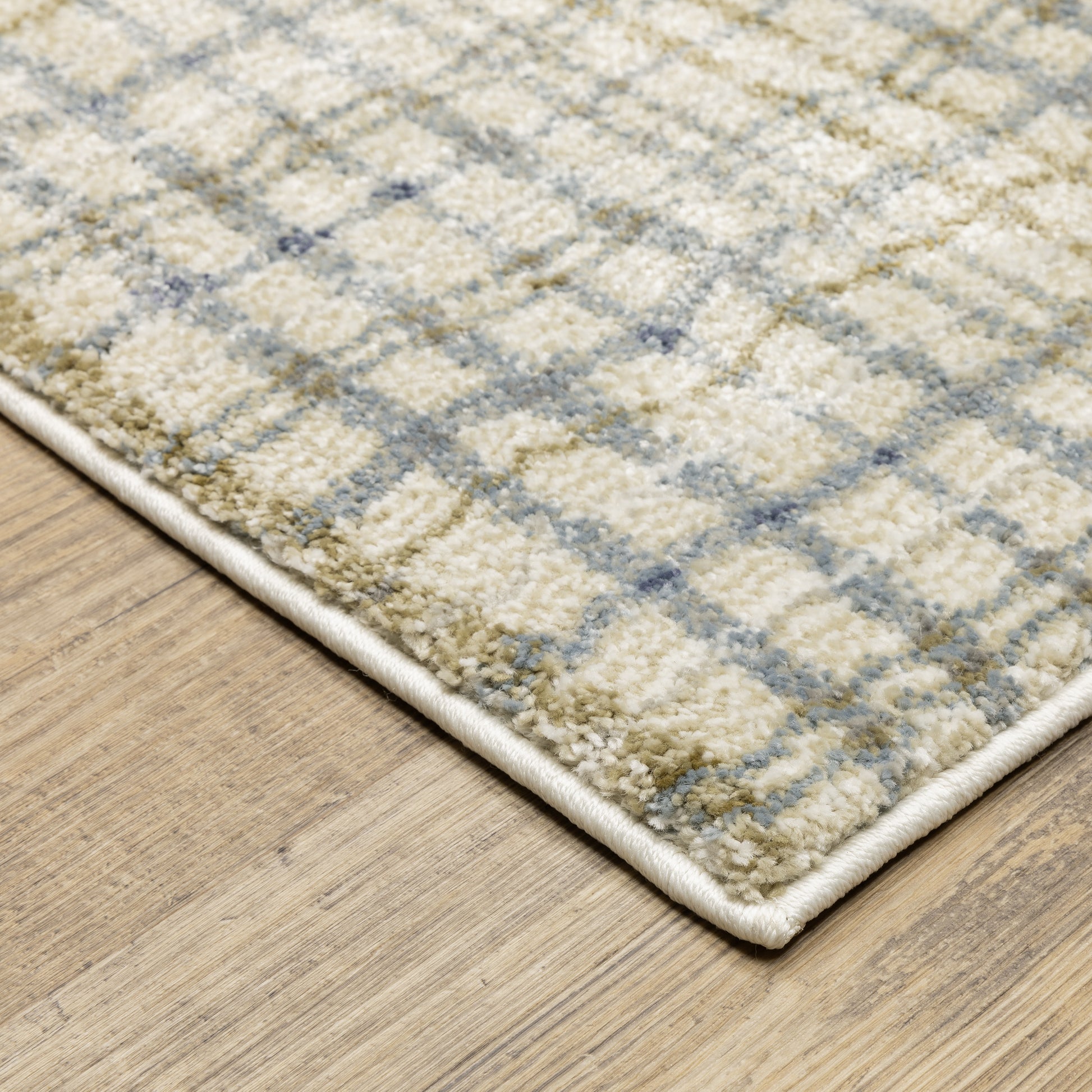 Gemma Stripe Blue/ Green Geometric Cut Pile Rug