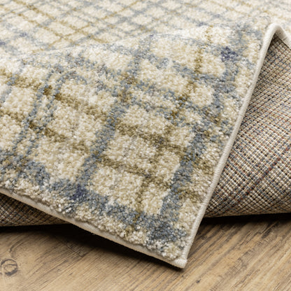 Gemma Stripe Blue/ Green Geometric Cut Pile Rug