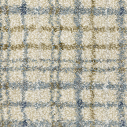 Gemma Stripe Blue/ Green Geometric Cut Pile Rug