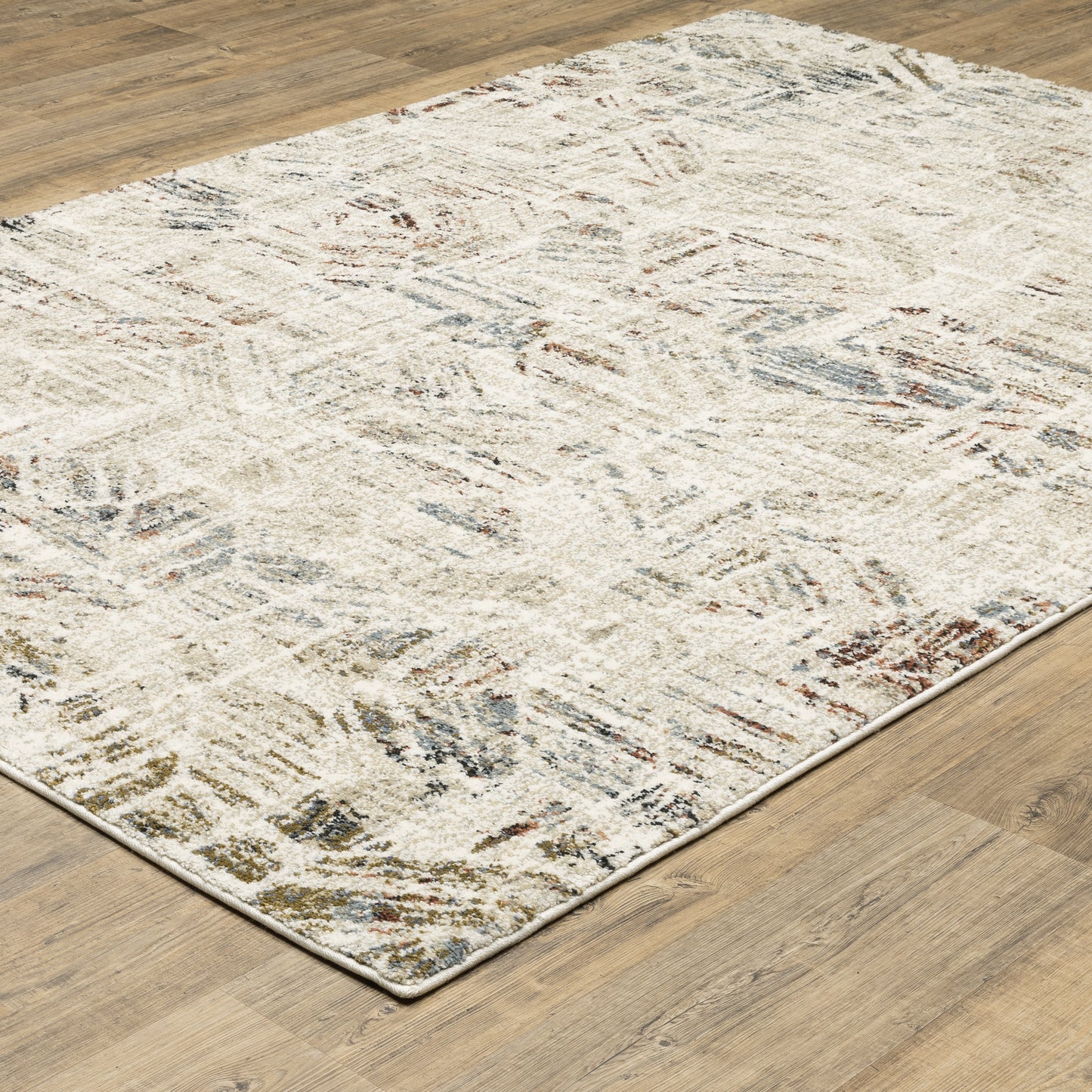 Gemma Distressed Beige/ Multi Geometric Cut Pile Rug