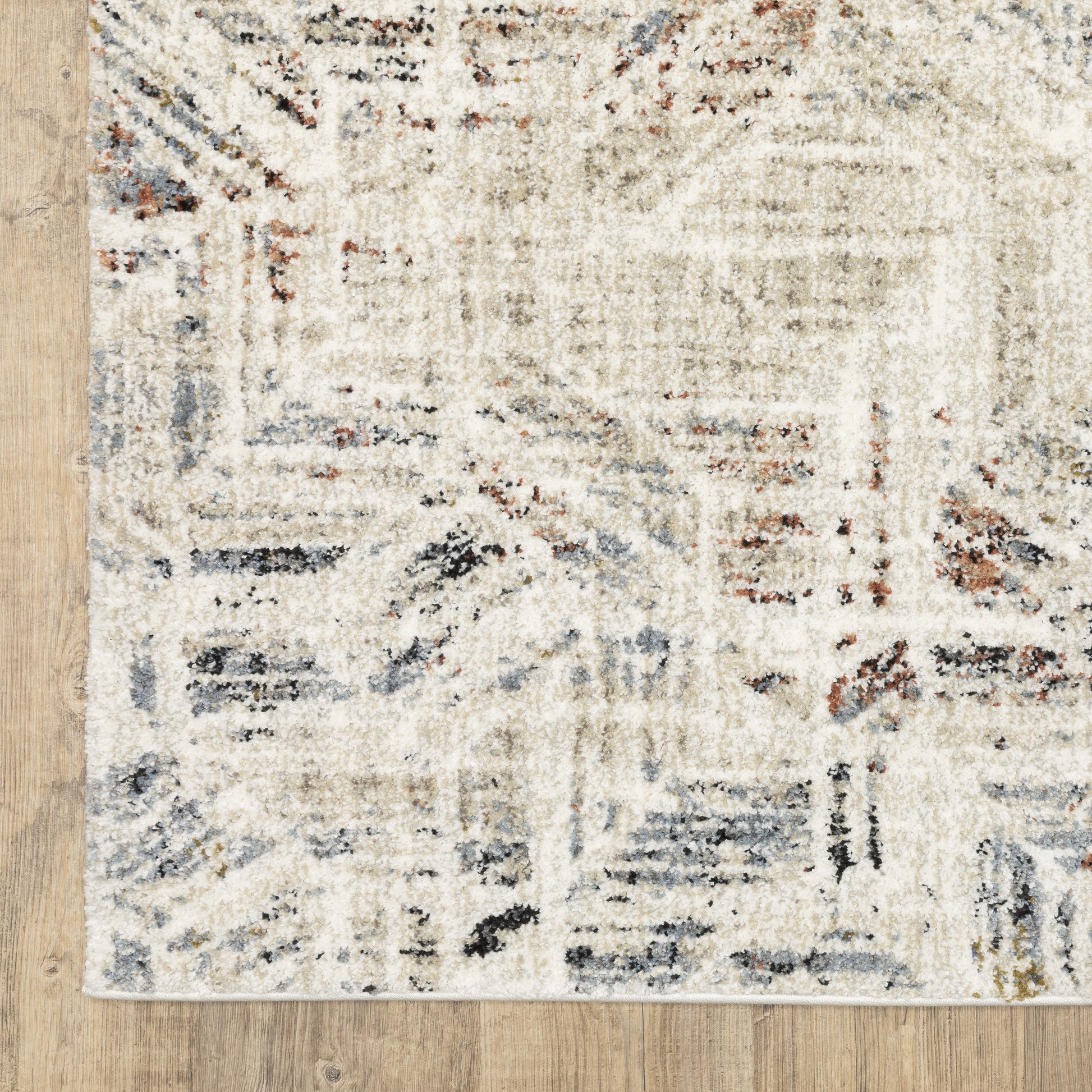 Gemma Distressed Beige/ Multi Geometric Cut Pile Rug