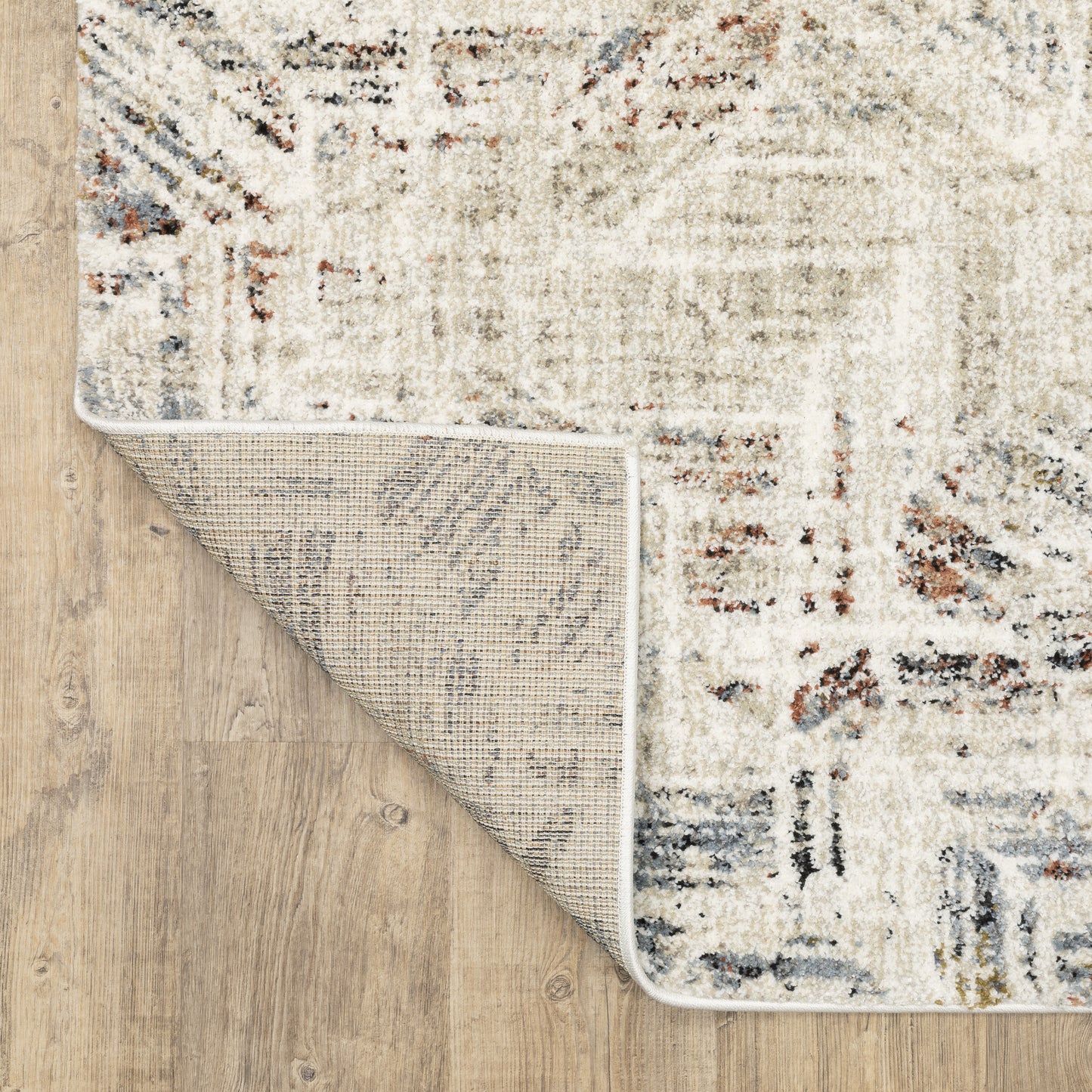 Gemma Distressed Beige/ Multi Geometric Cut Pile Rug
