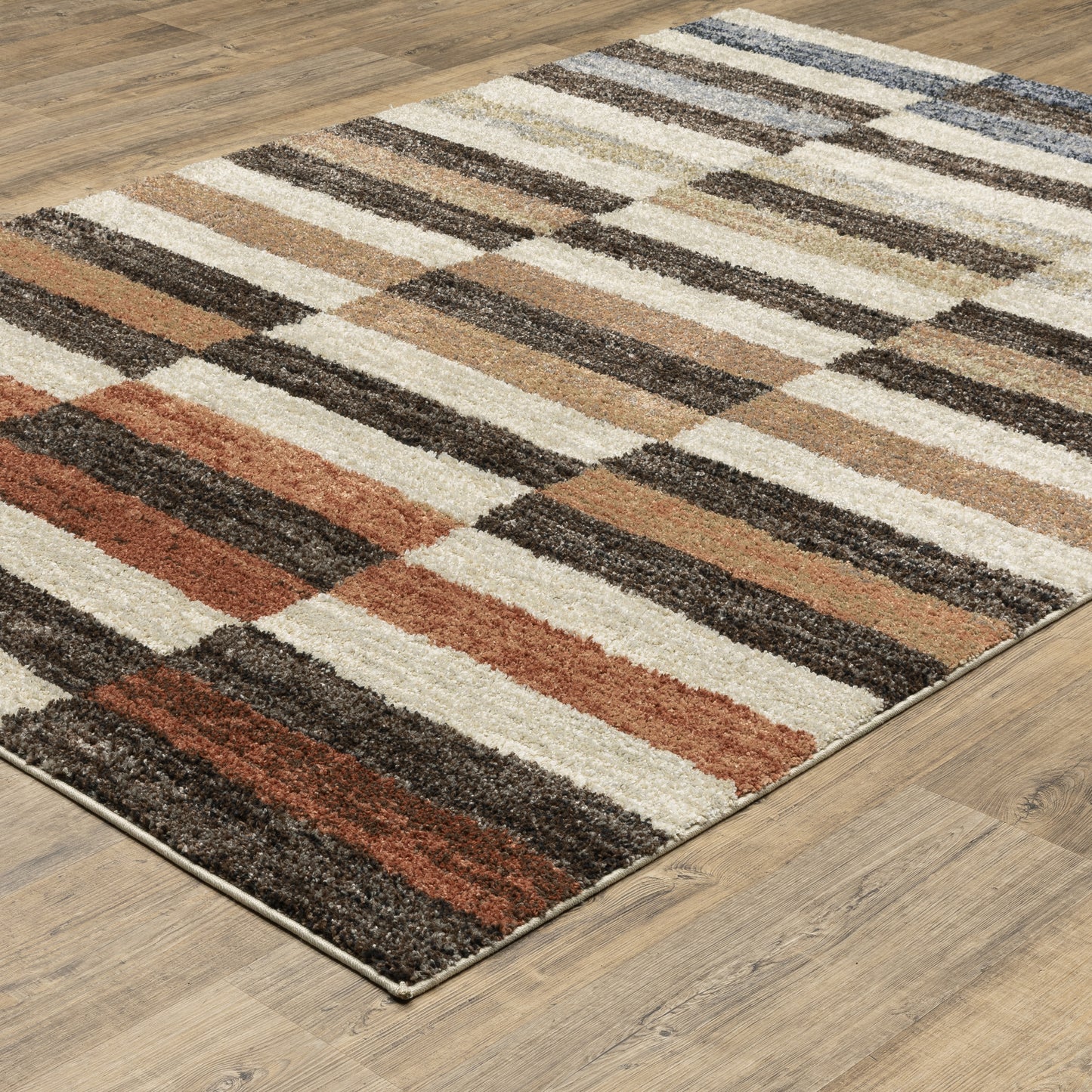 Gemma Stripe Multi/ Brown Geometric Cut Pile Rug