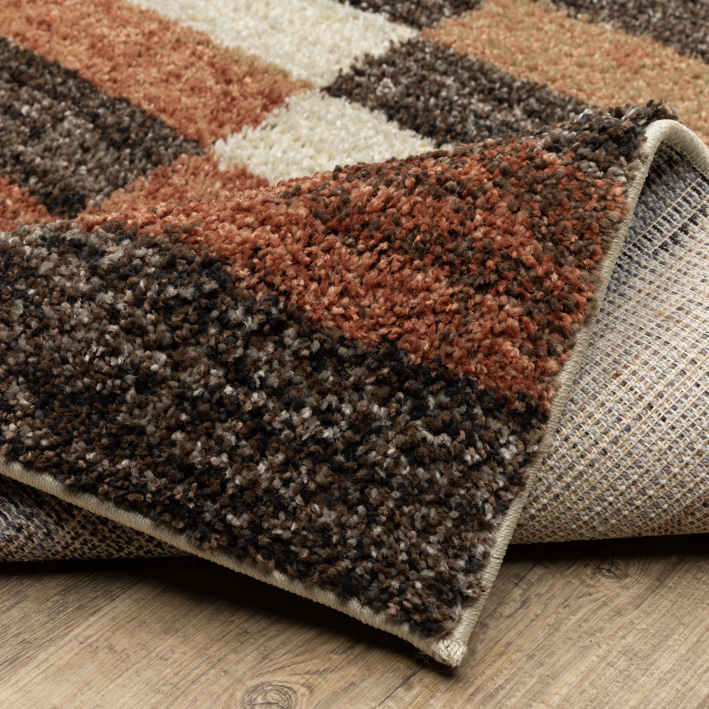 Gemma Stripe Multi/ Brown Geometric Cut Pile Rug