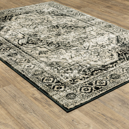 Georgia Medallion Grey/ Black Distressed Cut Pile Rug