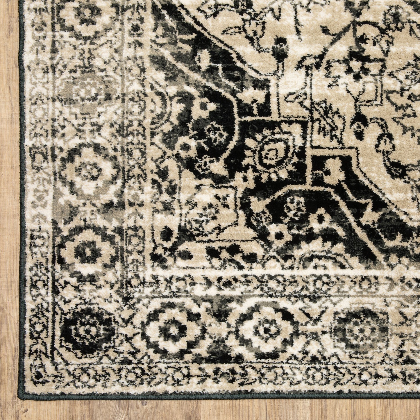 Georgia Medallion Grey/ Black Distressed Cut Pile Rug