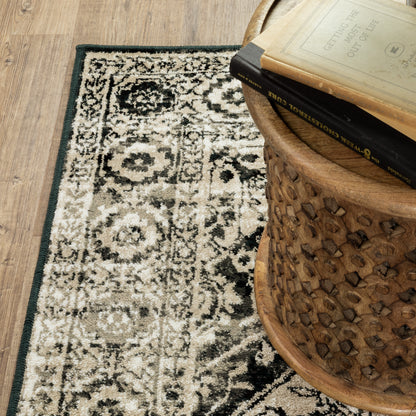 Georgia Medallion Grey/ Black Distressed Cut Pile Rug