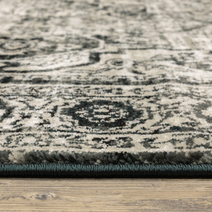 Georgia Medallion Grey/ Black Distressed Cut Pile Rug