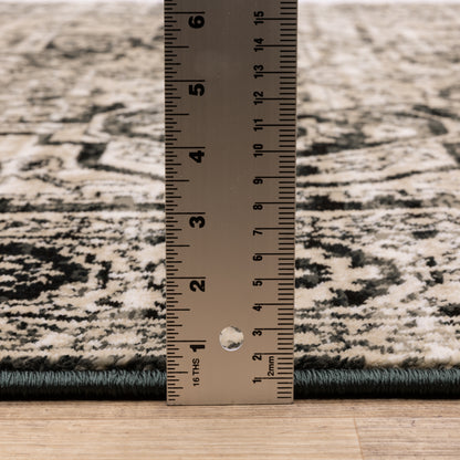 Georgia Medallion Grey/ Black Distressed Cut Pile Rug