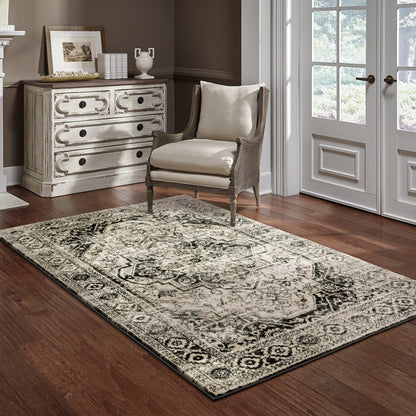 Georgia Medallion Grey/ Black Distressed Cut Pile Rug