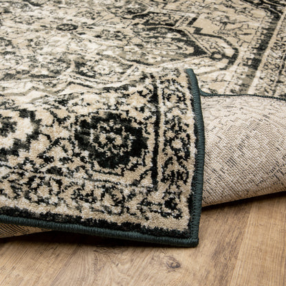 Georgia Medallion Grey/ Black Distressed Cut Pile Rug