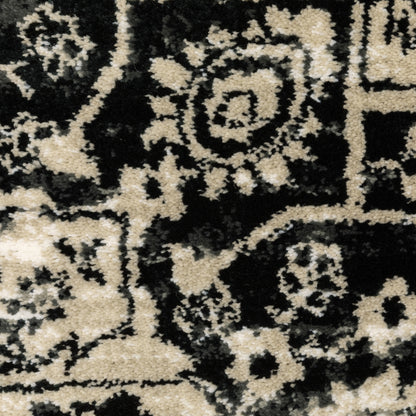 Georgia Medallion Grey/ Black Distressed Cut Pile Rug
