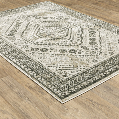 Georgia Medallion Ivory/ Grey Distressed Cut Pile Rug