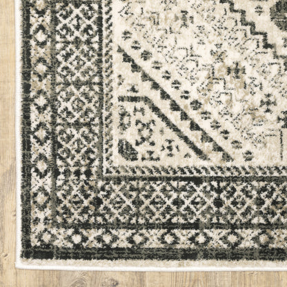 Georgia Medallion Ivory/ Grey Distressed Cut Pile Rug