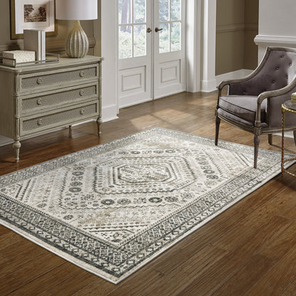 Georgia Medallion Ivory/ Grey Distressed Cut Pile Rug