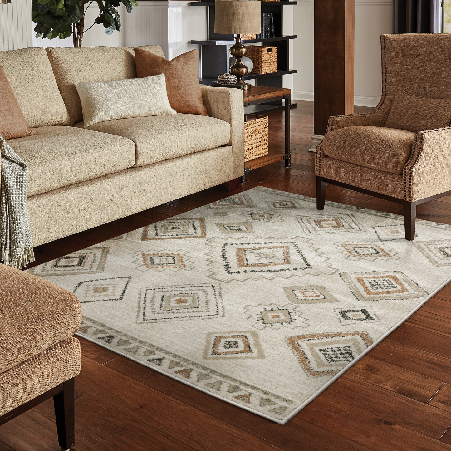 Georgia Tribal Ivory/ Orange Southwest/Lodge Cut Pile Rug