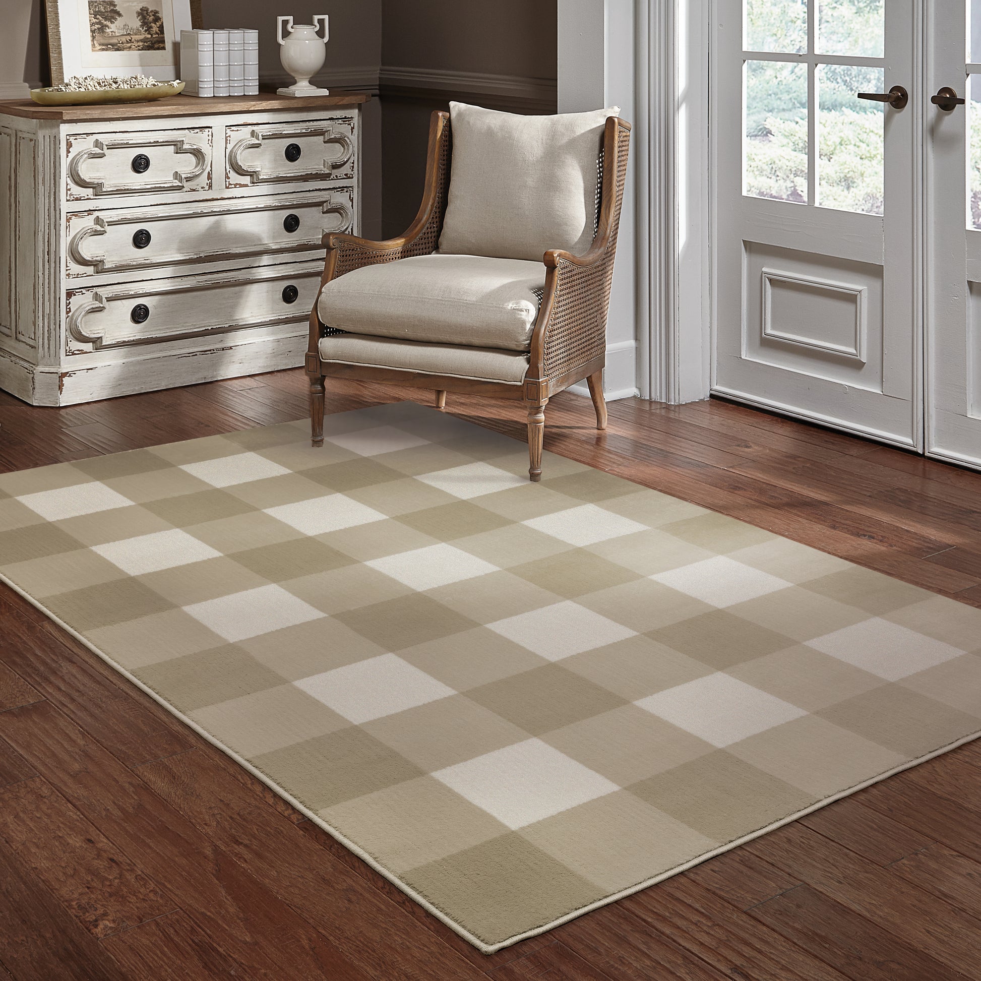 Georgia Geometric Beige/ Ivory Cut Pile Rug