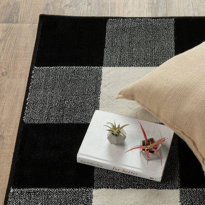 Georgia Geometric Black/ Ivory Cut Pile Rug