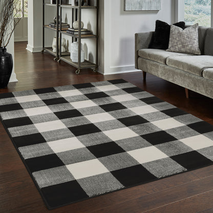 Georgia Geometric Black/ Ivory Cut Pile Rug