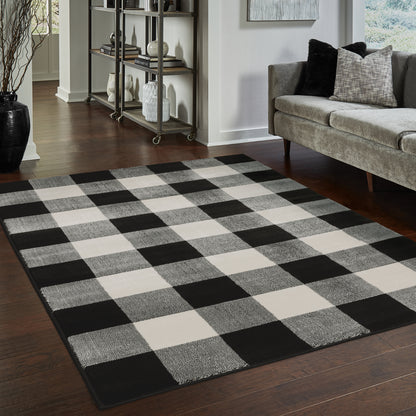 Georgia Geometric Black/ Ivory Cut Pile Rug