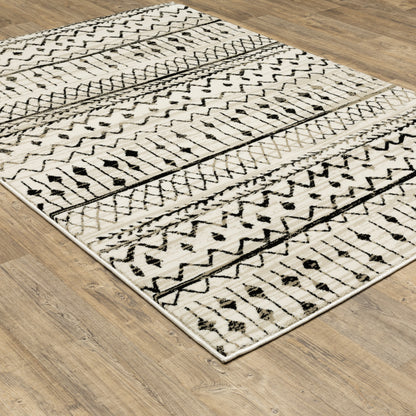 Georgia Tribal Ivory/ Black Distressed Cut Pile Rug