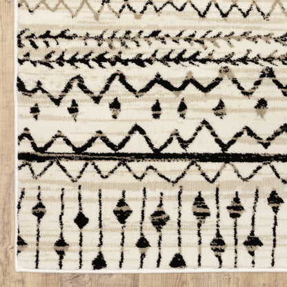 Georgia Tribal Ivory/ Black Distressed Cut Pile Rug