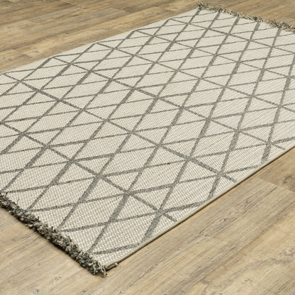 Gillian Lattice Beige/ Black Geometric Flat Weave Rug