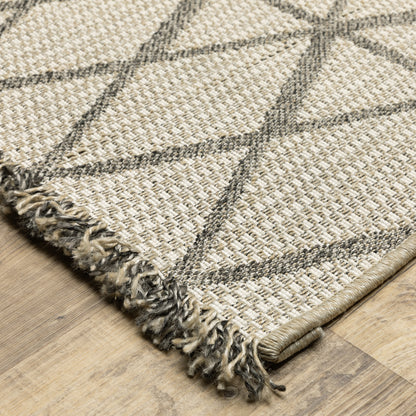 Gillian Lattice Beige/ Black Geometric Flat Weave Rug