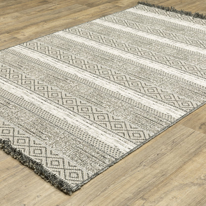 Gillian Stripe Beige/ Black Geometric Flat Weave Rug