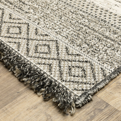 Gillian Stripe Beige/ Black Geometric Flat Weave Rug