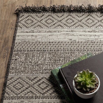 Gillian Stripe Beige/ Black Geometric Flat Weave Rug