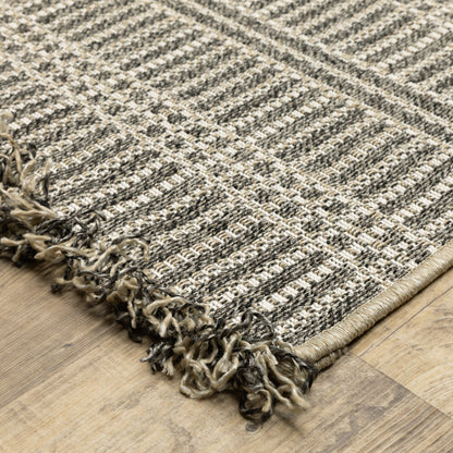 Gillian Stripe Beige/ Black Geometric Flat Weave Rug