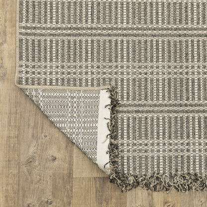 Gillian Stripe Beige/ Black Geometric Flat Weave Rug