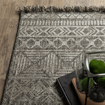 Gillian Stripe Beige/ Black Distressed Flat Weave Rug