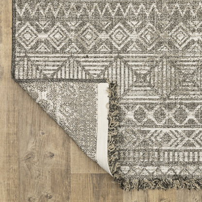 Gillian Stripe Beige/ Black Distressed Flat Weave Rug
