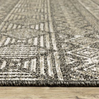 Gillian Stripe Beige/ Black Distressed Flat Weave Rug