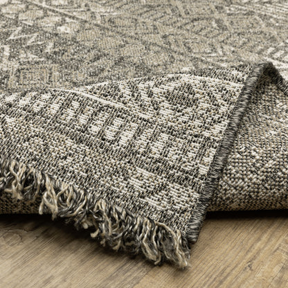 Gillian Stripe Beige/ Black Distressed Flat Weave Rug
