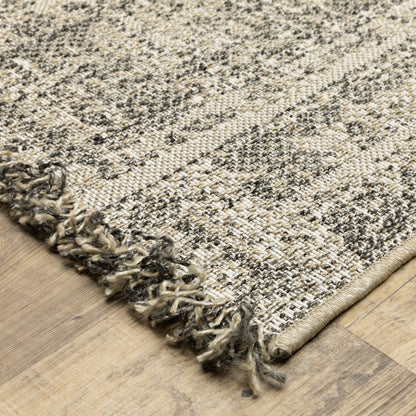 Gillian Distressed Beige/ Black Solid Flat Weave Rug