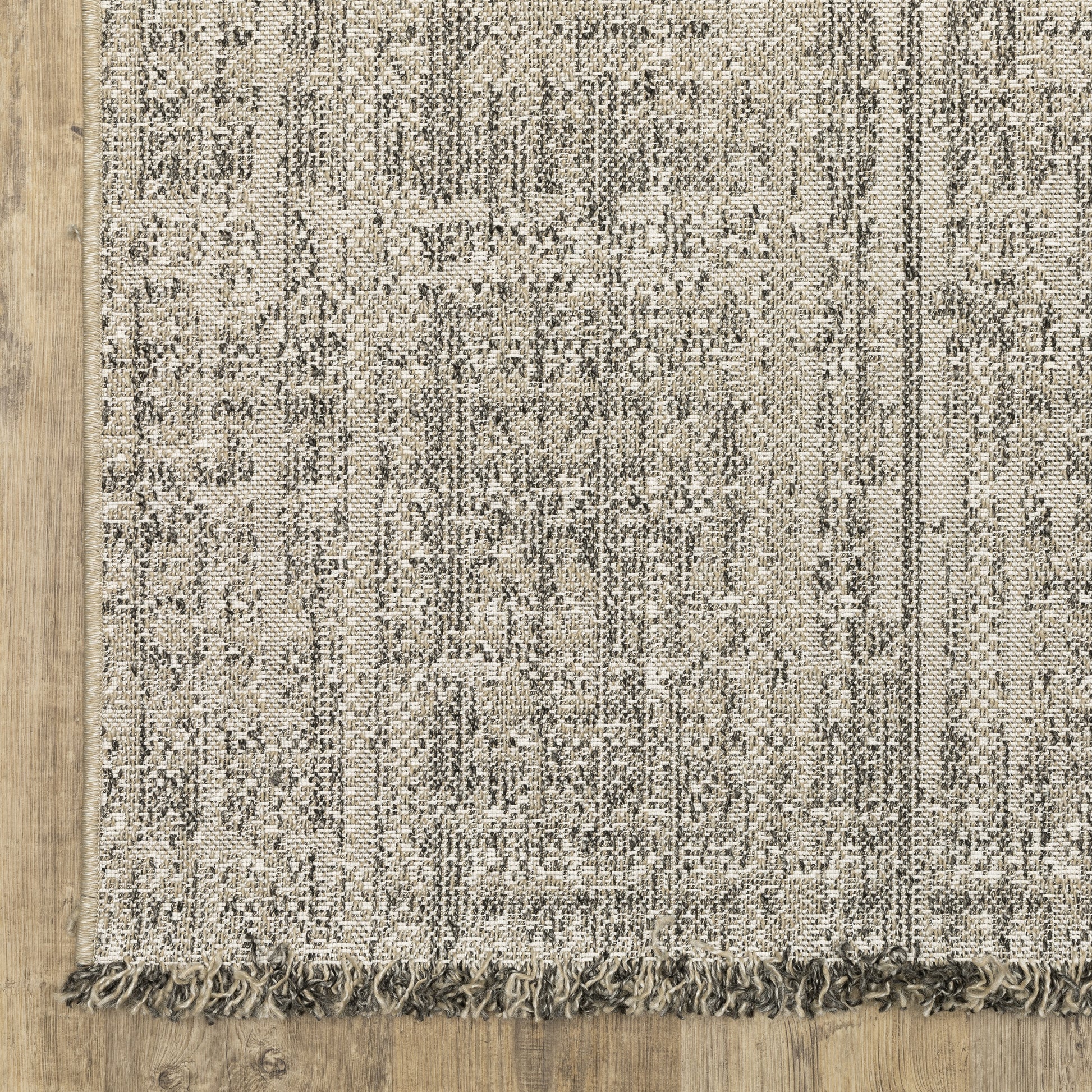 Gillian Distressed Beige/ Black Solid Flat Weave Rug
