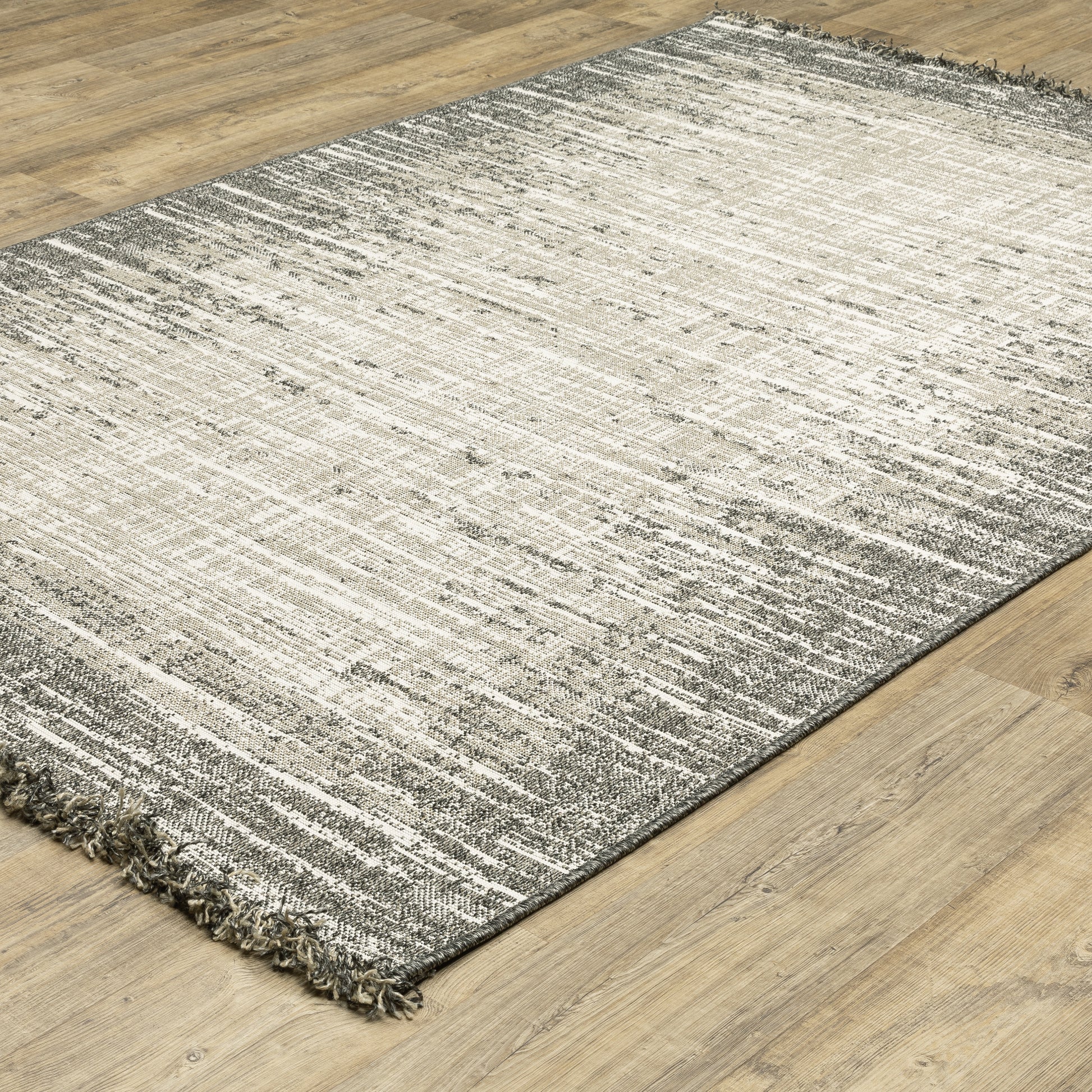 Gillian Distressed Beige/ Black Border Flat Weave Rug