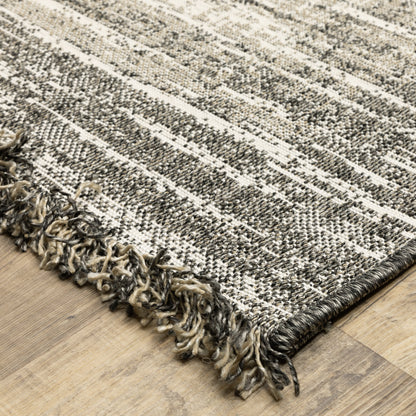 Gillian Distressed Beige/ Black Border Flat Weave Rug