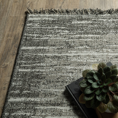 Gillian Distressed Beige/ Black Border Flat Weave Rug
