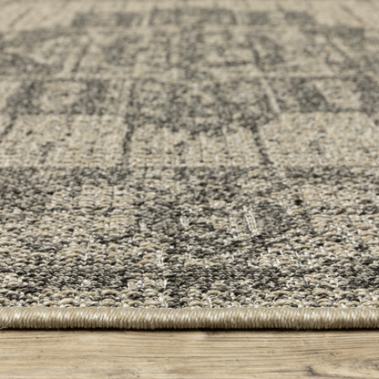 Gillian Medallion Beige/ Black Distressed Flat Weave Rug