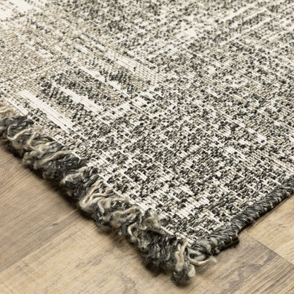 Gillian Distressed Beige/ Black Geometric Flat Weave Rug
