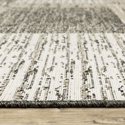 Gillian Distressed Beige/ Black Geometric Flat Weave Rug