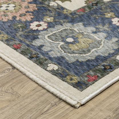 Hastings Floral Ivory/ Blue Cut Pile Rug