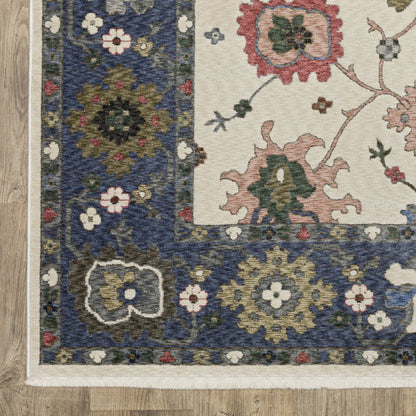 Hastings Floral Ivory/ Blue Cut Pile Rug