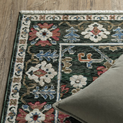 Hastings Medallion Green/ Pink Floral Cut Pile Rug
